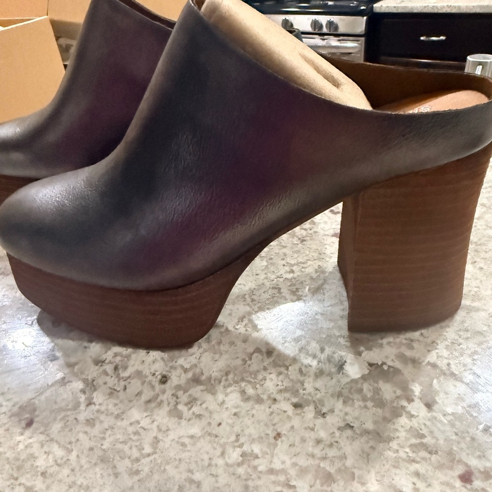 Kork-Ease Dark Leather Platform Clogs